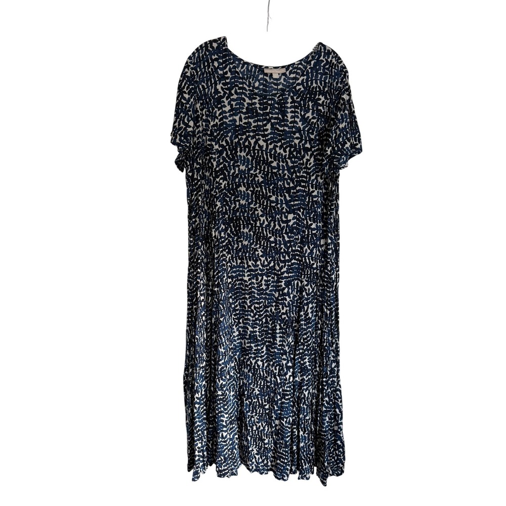 Woman Within Blue White Leaf Print Rayon Maxi Dress Petite Sz 18/20 Short Sleeve